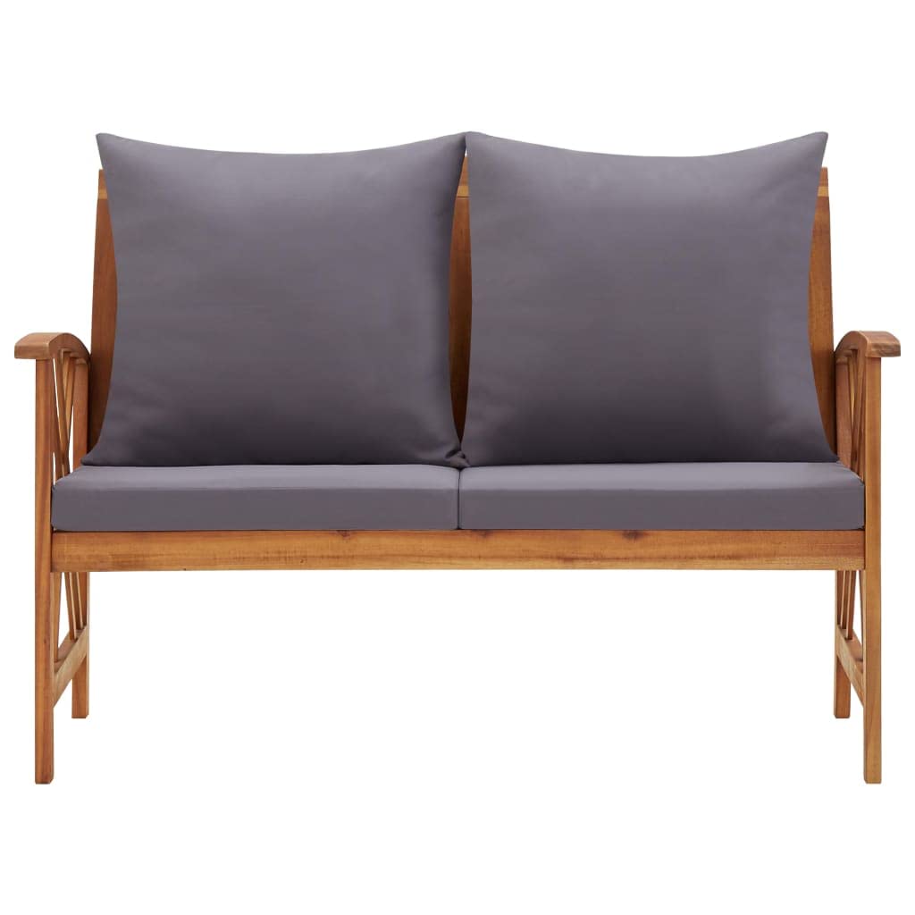 vidaXL Outdoor Patio Bench, Wooden Garden Bench with Cushions, Park Outdoor Bench for Patio Porch Poolside Balcony, Retro Style, Solid Wood Acacia