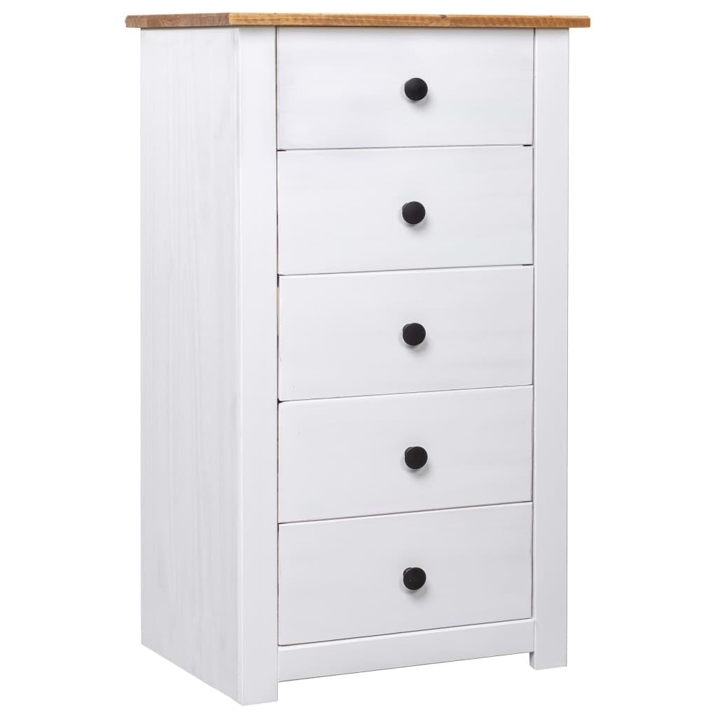 vidaXL Solid Pinewood Sideboard - Panama Range - Durable White 5-Drawer Cabinet - Suitable for Bedroom, Living Room, Office - Scandinavian Style