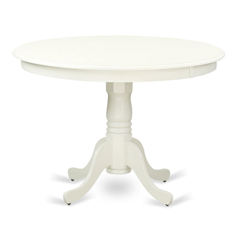 East West Furniture HLLG5-LWH-W 5 Piece Dinette Set for 4 Includes a Round Dining Room Table with Pedestal and 4 Dining Chairs, 42x42 Inch, Linen White