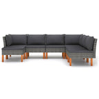 vidaXL 7-Piece Patio Lounge Set in Poly Rattan and Solid Eucalyptus Wood - Powder-Coated Steel Structure with Weather-Resistant Cushions in Anthracite Gray