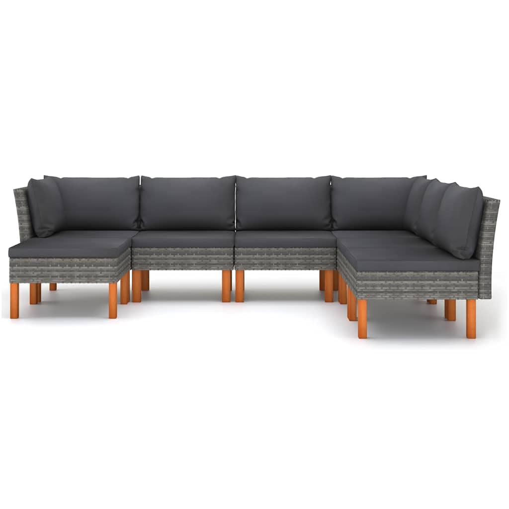 vidaXL 7-Piece Patio Lounge Set in Poly Rattan and Solid Eucalyptus Wood - Powder-Coated Steel Structure with Weather-Resistant Cushions in Anthracite Gray