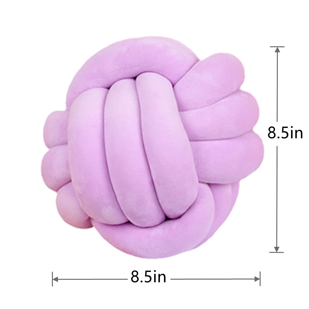 Knot Pillow Ball Round Cushion Pillows, Children Room Decoration Plush Toys Calming Stress Relief Toy (Light Purple,8.5In/22Cm)