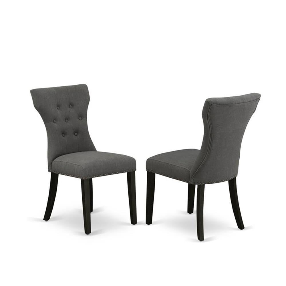 East West Furniture DMGA3-ABK-50 3 Piece Dinette Set for Small Spaces Contains a Round Dining Table with Dropleaf and 2 Dark Gotham Linen Fabric Parson Chairs, 42x42 Inch, Wirebrushed Black