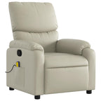 vidaXL Leather Massage Recliner Chair for Living Room, Home Theater, 6-Point Vibration Massage, Adjustable Back & Footrest, Side Pocket, Cream