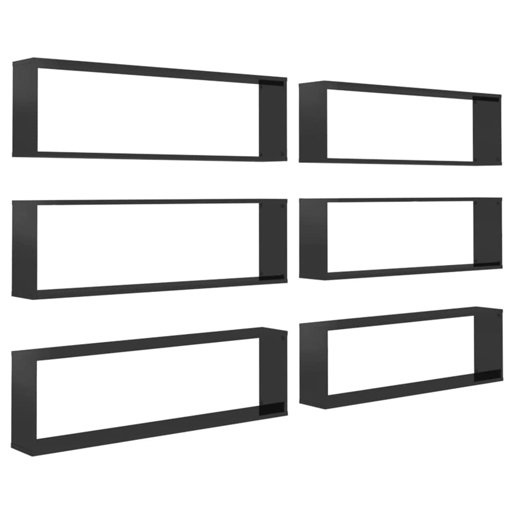 Vidaxl Wall Cube Shelves 6 Pcs High Gloss Black 39.4&quot;X5.9&quot;X11.8&quot; Engineered Wood