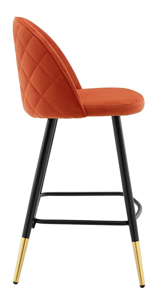 Modway Cordial Performance Velvet Dining Counter Stools in Orange - Set of 2