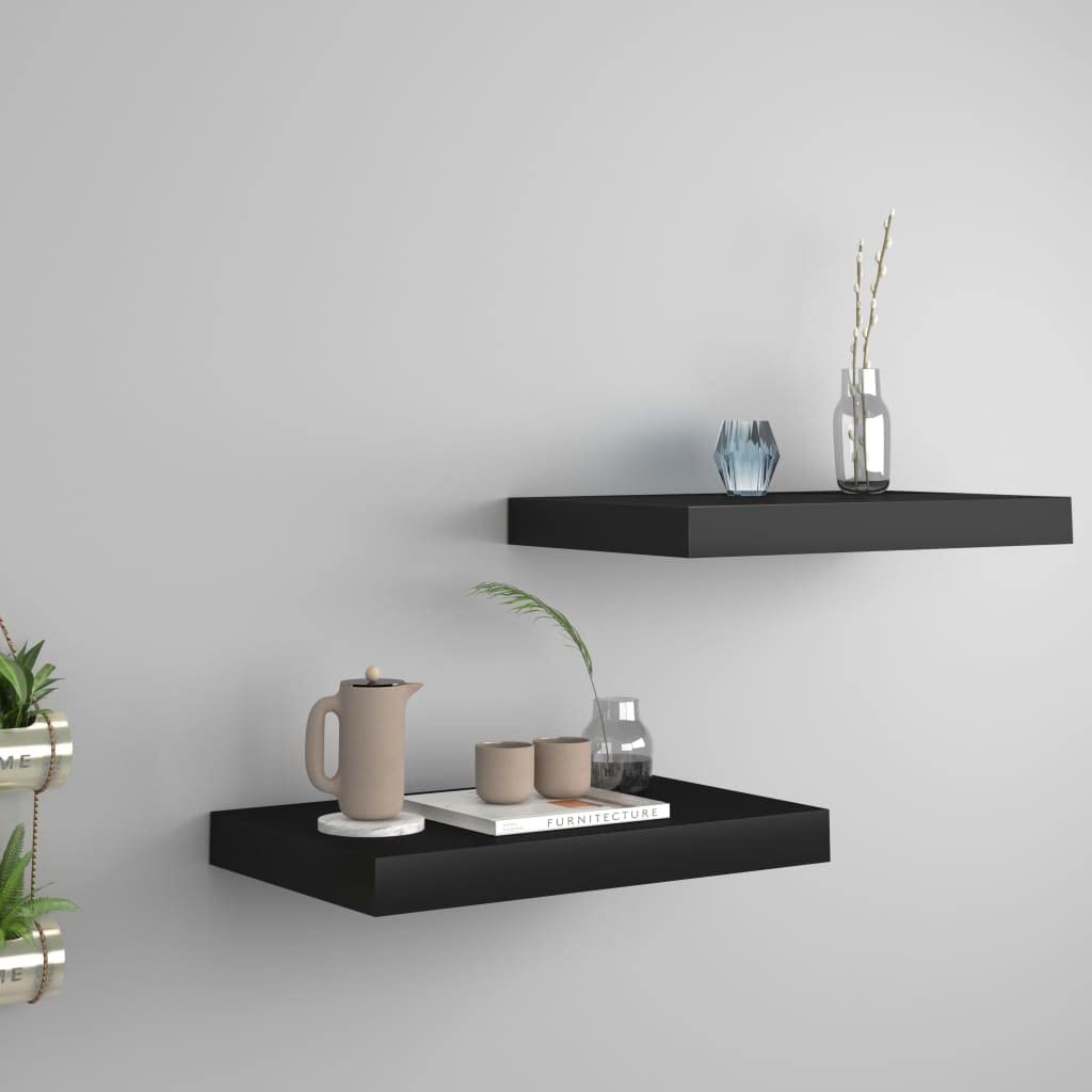 vidaXL Floating Wall Shelves Set of 2, Modern Black Display Shelf, Easy to Install, Ideal for Displaying Awards, Books, Collectibles