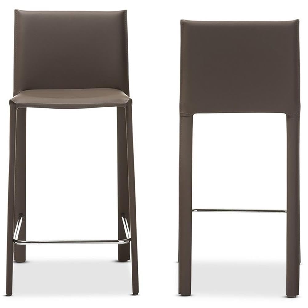Baxton Studio 2 Piece Crawford Modern and Contemporary Leather Upholstered Counter Height Stool, Taupe