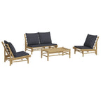 vidaXL 4 Piece Patio Lounge Set with Dark Gray Cushions - Made of Natural Bamboo, Includes Coffee Table and Bench, Modular Design for Custom Configurations, Comfortable Seating