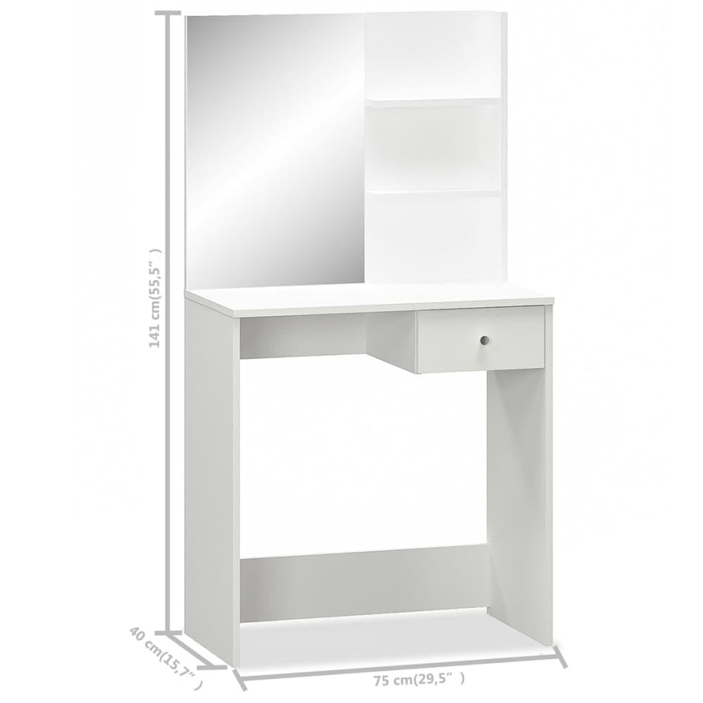 vidaXL Dressing Table with Large Mirror - Matte White Finish, Engineered Wood Structure, Spacious Shelves and Drawers, Modern Design for Bedroom Furniture