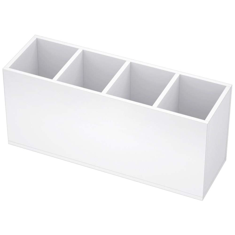 Niubee Acrylic Pen Holder 4 Compartments, White Pencil Organizer Cup For Countertop Desk Accessory Storage (White)