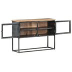 vidaXL Solid Acacia Wood Sideboard - Gray Industrial Style Vitrine Cabinet with Glass Doors and Steel Legs, 39.4"x11.8"x27.6"