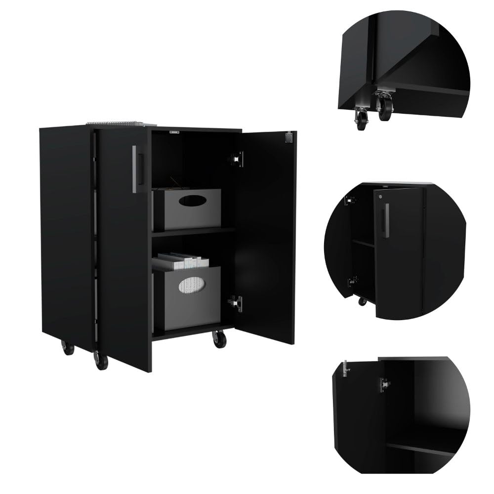 Storage Cabinet Lions, Double Door And Casters-Black