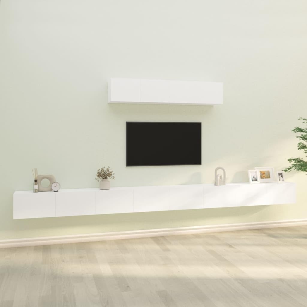 vidaXL TV Stand Set 6 Piece, Wall Mounted Entertainment Center, TV Stand Console with Storage, Modern Style, White Engineered Wood