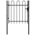vidaXL Fence Gate Single Door with Arched Top Heavy Duty Ornamental Outdoor Garden Yard Entryway Barrier Steel 39.4 Black