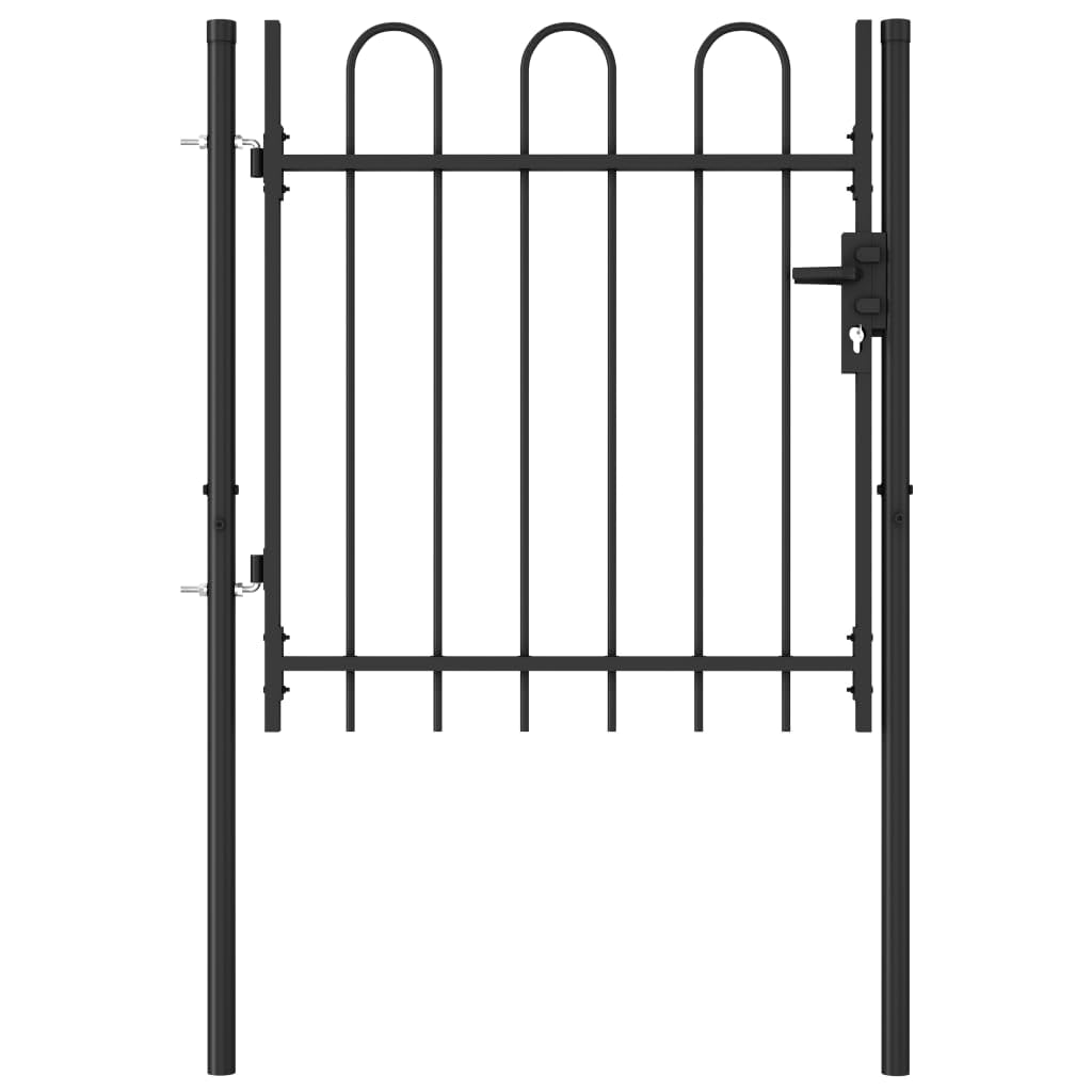 vidaXL Fence Gate Single Door with Arched Top Heavy Duty Ornamental Outdoor Garden Yard Entryway Barrier Steel 39.4 Black
