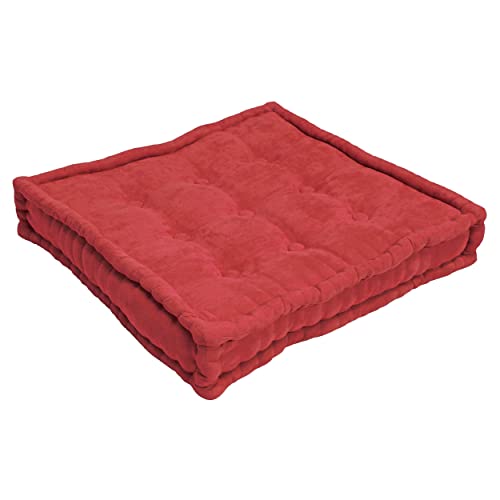 Blazing Needles Button-Tufted Microsuede Square Floor Pillow, 25&quot;, Cardinal Red