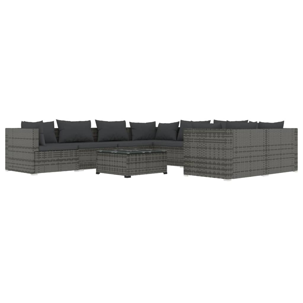 vidaXL 9-Piece Outdoor Garden Lounge Set with Cushions - Gray Poly Rattan - Weather-Resistant, Modular Design, Comfortable Cushions, Strong Frame
