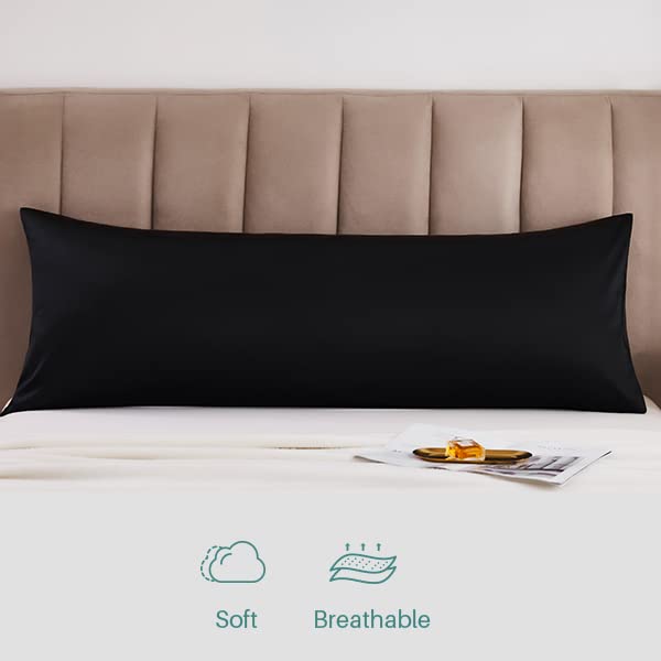 Oubonun 100% Cotton Body Pillowcase - 800 Thread Count/21X54, Moisture Absorbent And Breathable, Premium Hotel Body Pillow Cover For All Seasons, Black