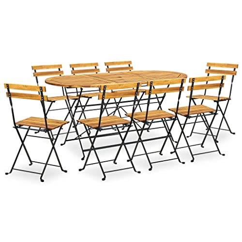 Vidaxl Solid Acacia Wood Folding Patio Dining Set 9 Piece Garden Balcony Backyard Terrace Dinner Dinette Outdoor Table Chair Furniture Set Home