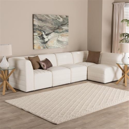 Baxton Studio Maya Modern White Boucle Fabric 5-Piece Modular Sectional Sofa White/Boucle