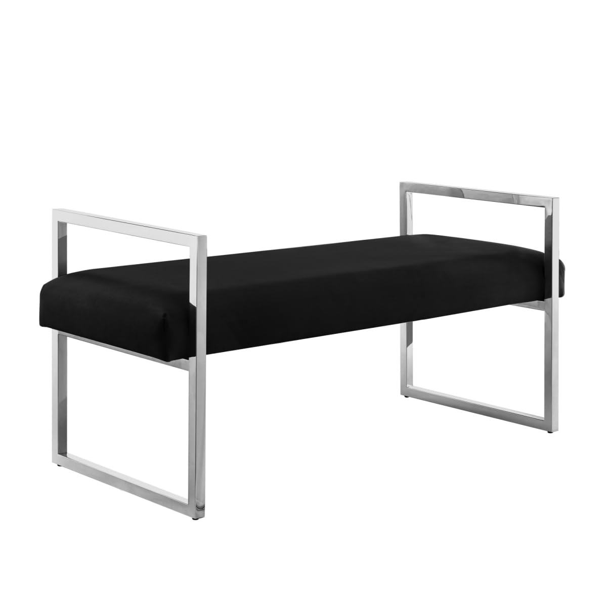 HomeRoots 530647 21 in. Black & Silver Upholstered Velvet Bench