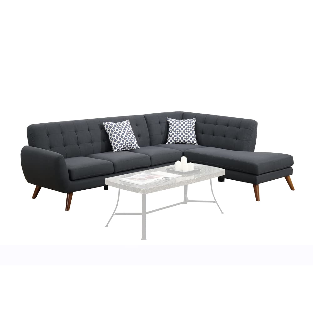 Benjara Polyfiber Sectional Sofa With Pillows, Dark Gray