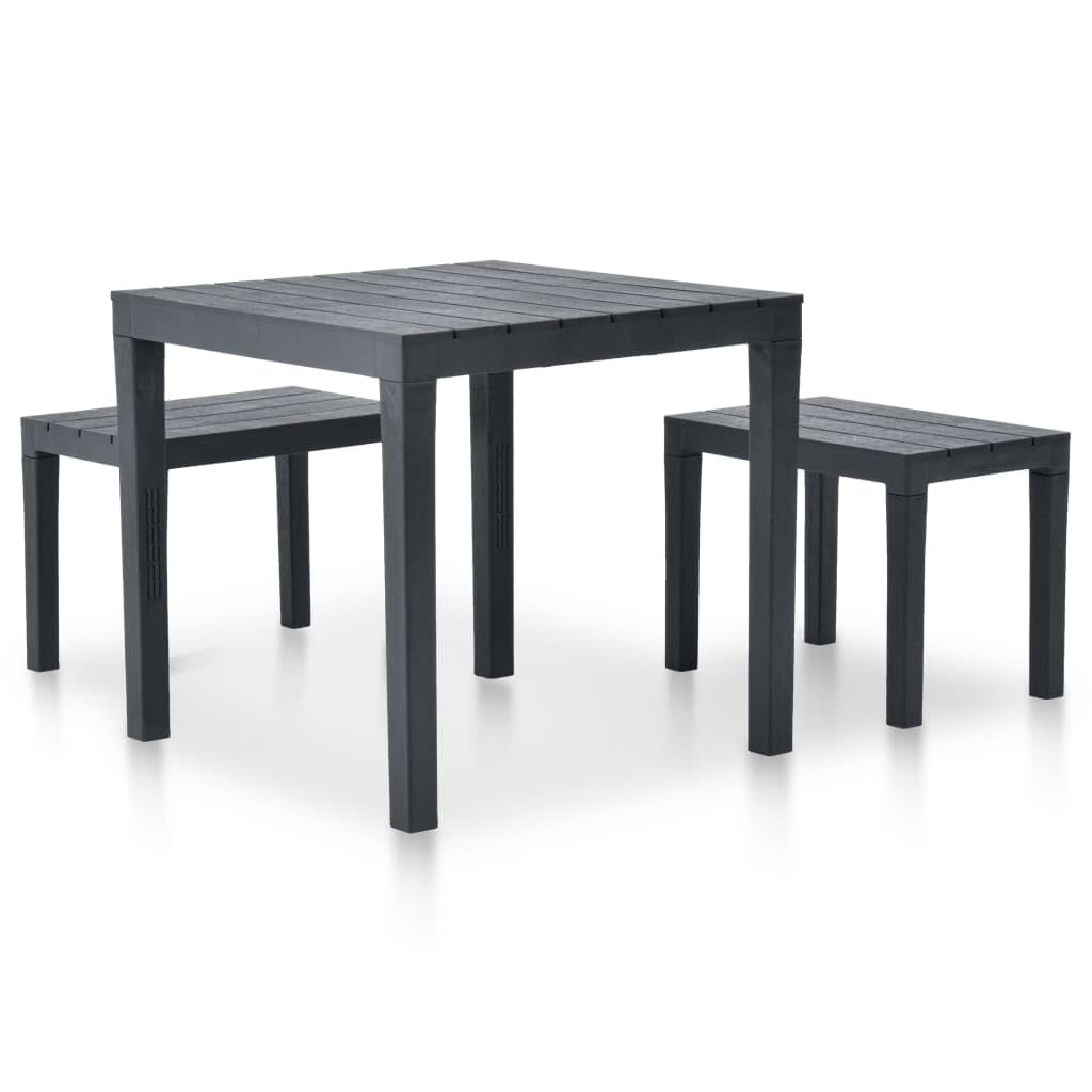 vidaXL Outdoor Furniture - Weather-Resistant Plastic Patio Table and 2 Benches, Anthracite