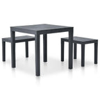vidaXL Outdoor Furniture - Weather-Resistant Plastic Patio Table and 2 Benches, Anthracite