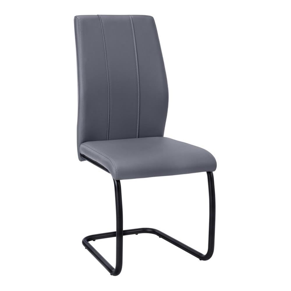 Monarch Specialties Chair-2Pcs / 39&quot; H/Grey Leather-Look/Metal Dining Chair