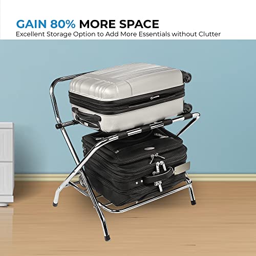 Ustech Luggage Rack-Double Tier With High Back, Chrome, Self Asssembly, Luggage Rack For Guest Room (Pack Of 1)