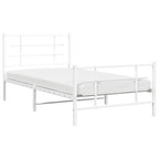 vidaXL Metal Bed Frame - Steel Single Bed with Headboard/Footboard, Slatted Base, White, Under-Bed Storage Space, Bedroom Furniture, 81.5x41.3x35.4