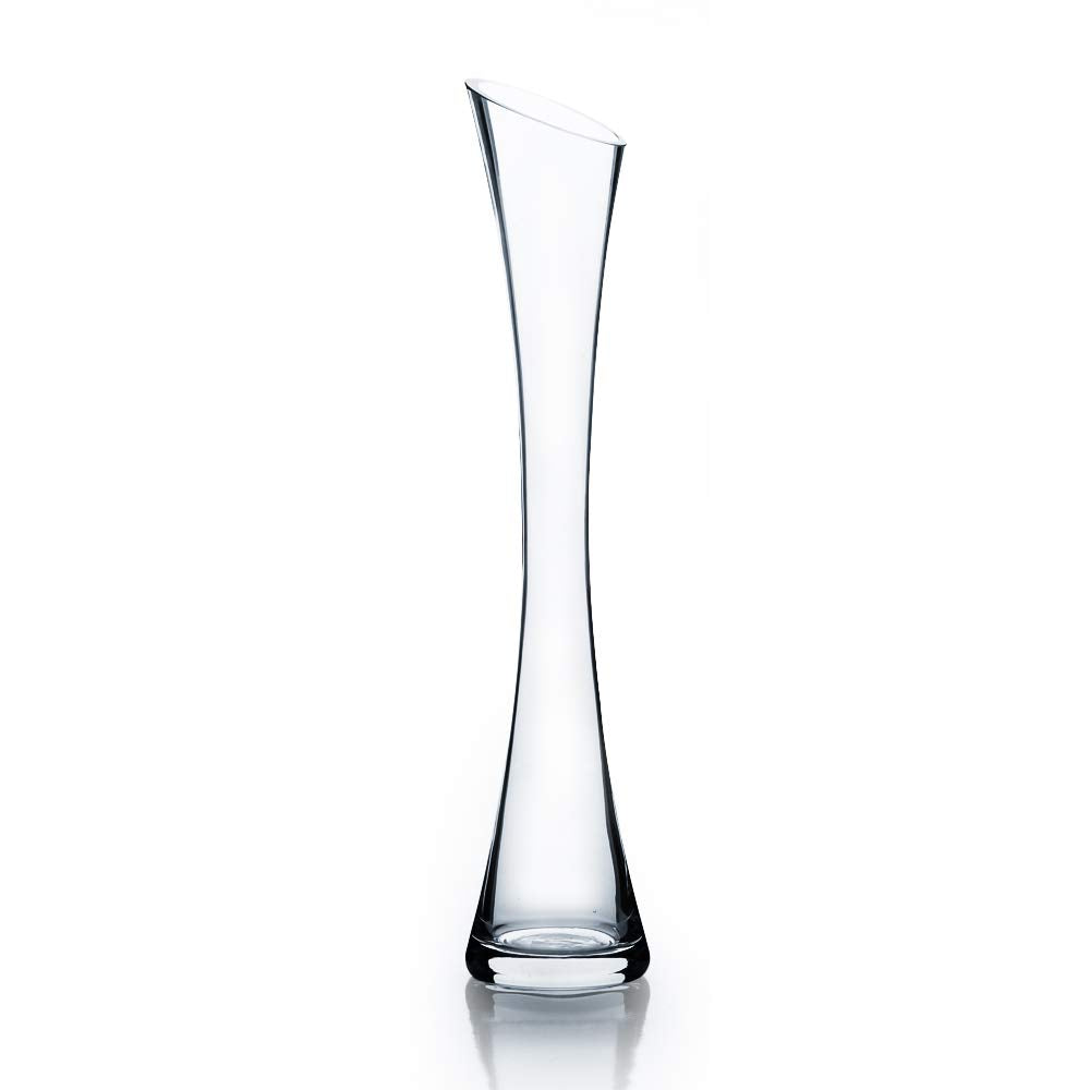 WGV Maria Bud Vase, Width 3, Height 15.75, Clear Tall Slant Cut Opening Gathering Concaved Glass Floral Container Centerpiece fo