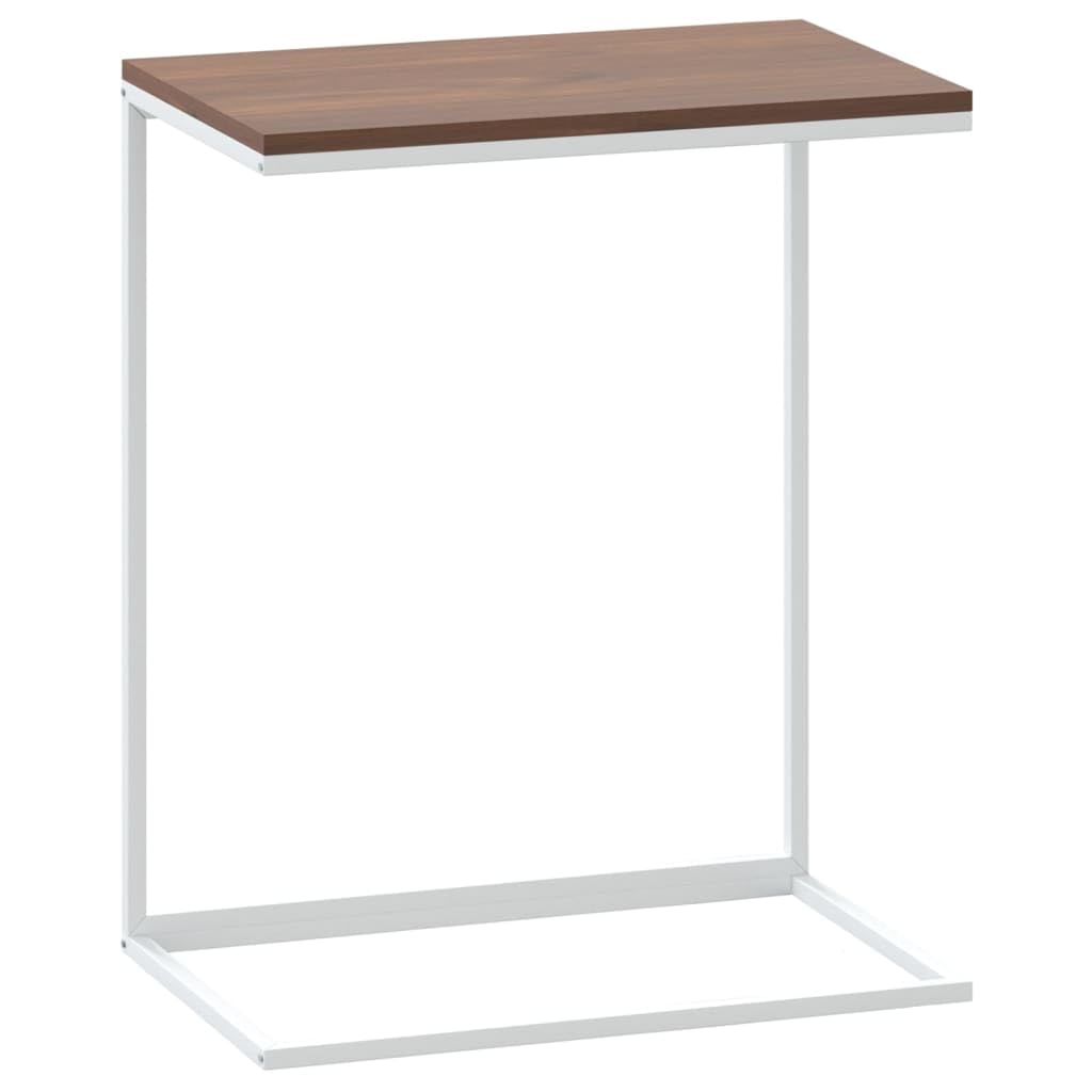 vidaXL Modern Industrial-Style C-Shaped Side/End Table in White and Brown - Engineered Wood, Iron Frame - 21.7x13.8x26