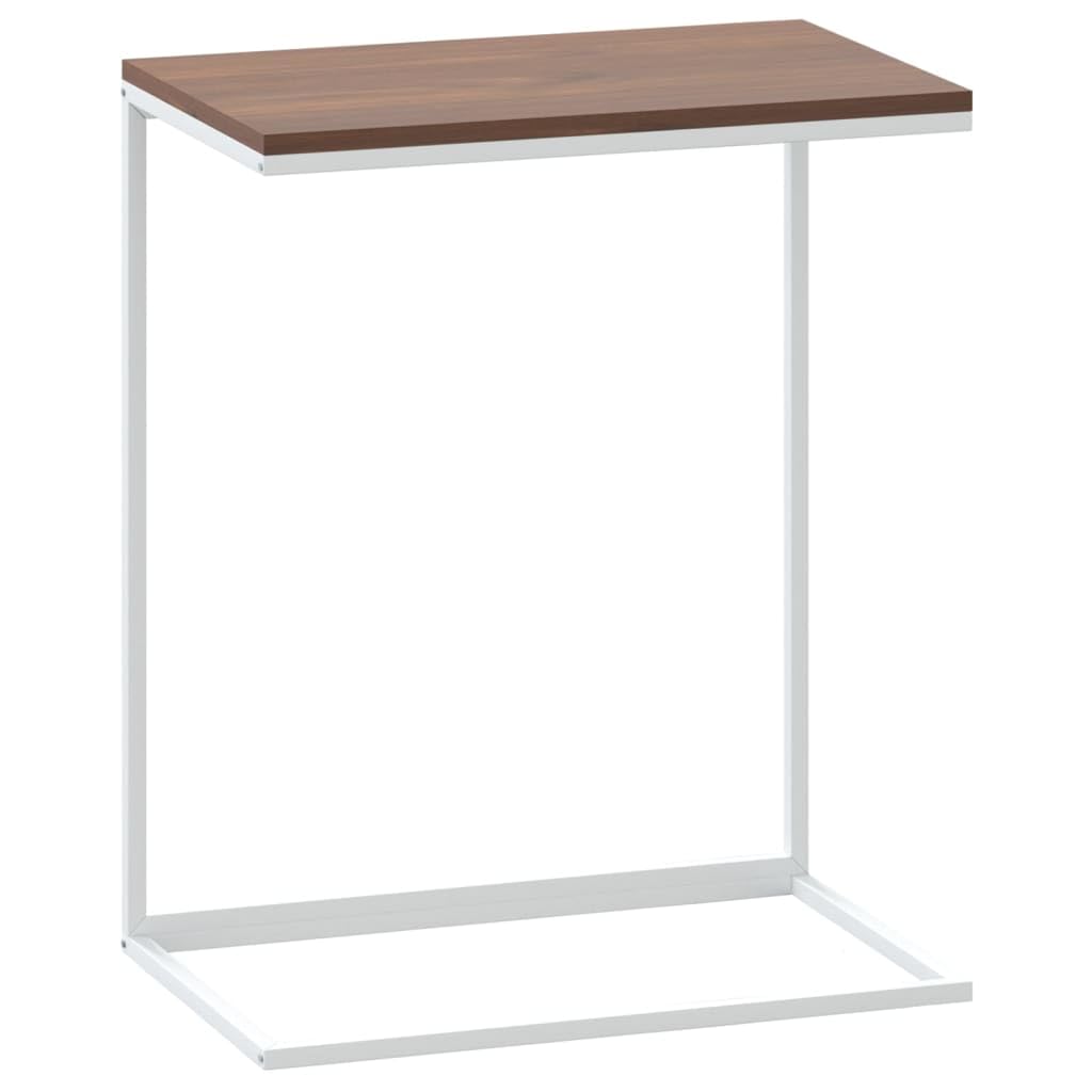 Vidaxl Modern Industrial-Style C-Shaped Side/End Table In White And Brown - Engineered Wood, Iron Frame - 21.7&quot;X13.8&quot;X26&quot;