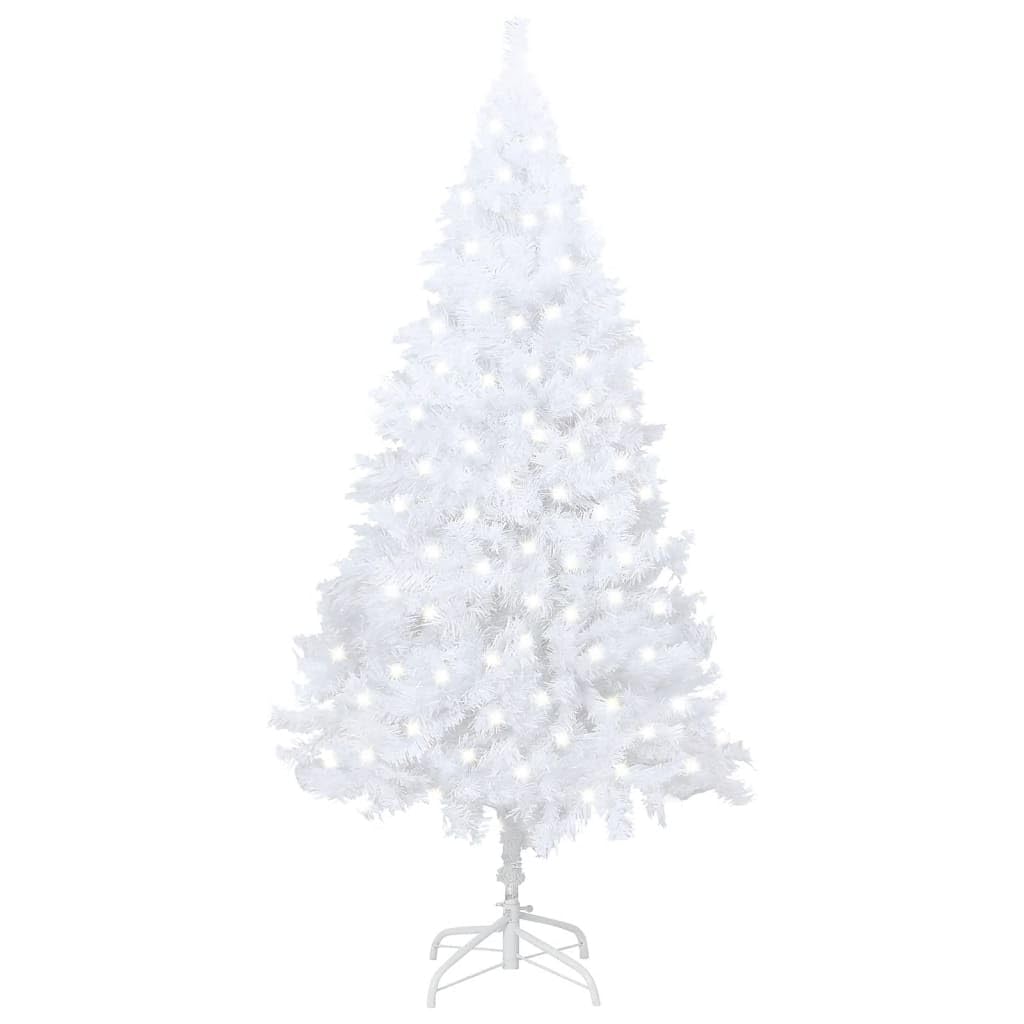 vidaXL White Artificial Pre-lit Christmas Tree - 47.2&quot; Height with Thick Branches, LED Lights, Metal Stand - Realistic Xmas Decoration