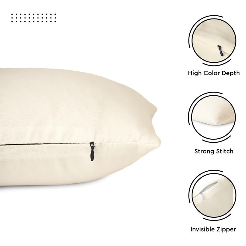 Cotton Canvas Throw Pillow Covers By Encasa Pack Of 2 Natural 16'X16' No Insert With Hidden Zipper | Decorative Cushion Covers
