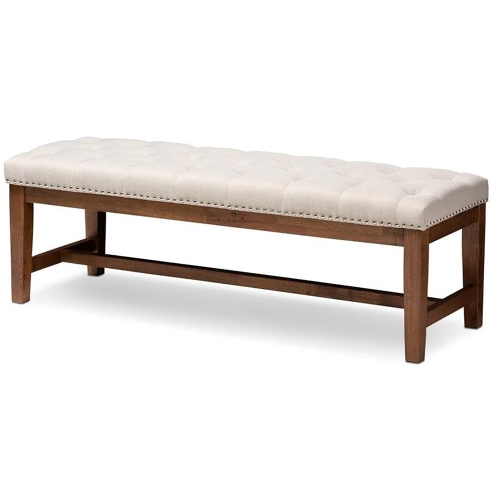 Baxton Studio Ainsley Modern and Contemporary Light Beige Fabric Upholstered Walnut Finished Solid Rubberwood Bench