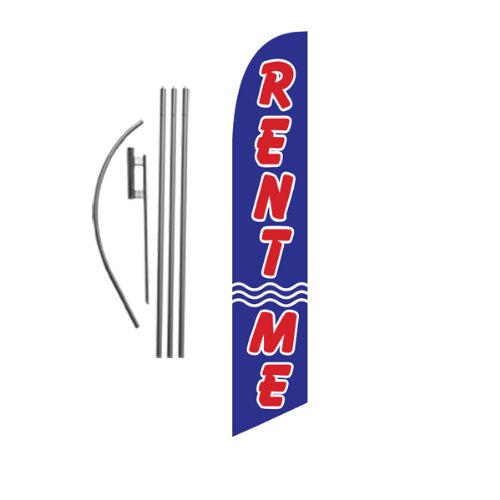Rent Me Real Estate Advertising Feather Banner Swooper Flag Sign With Flag Pole Kit And Ground Stake
