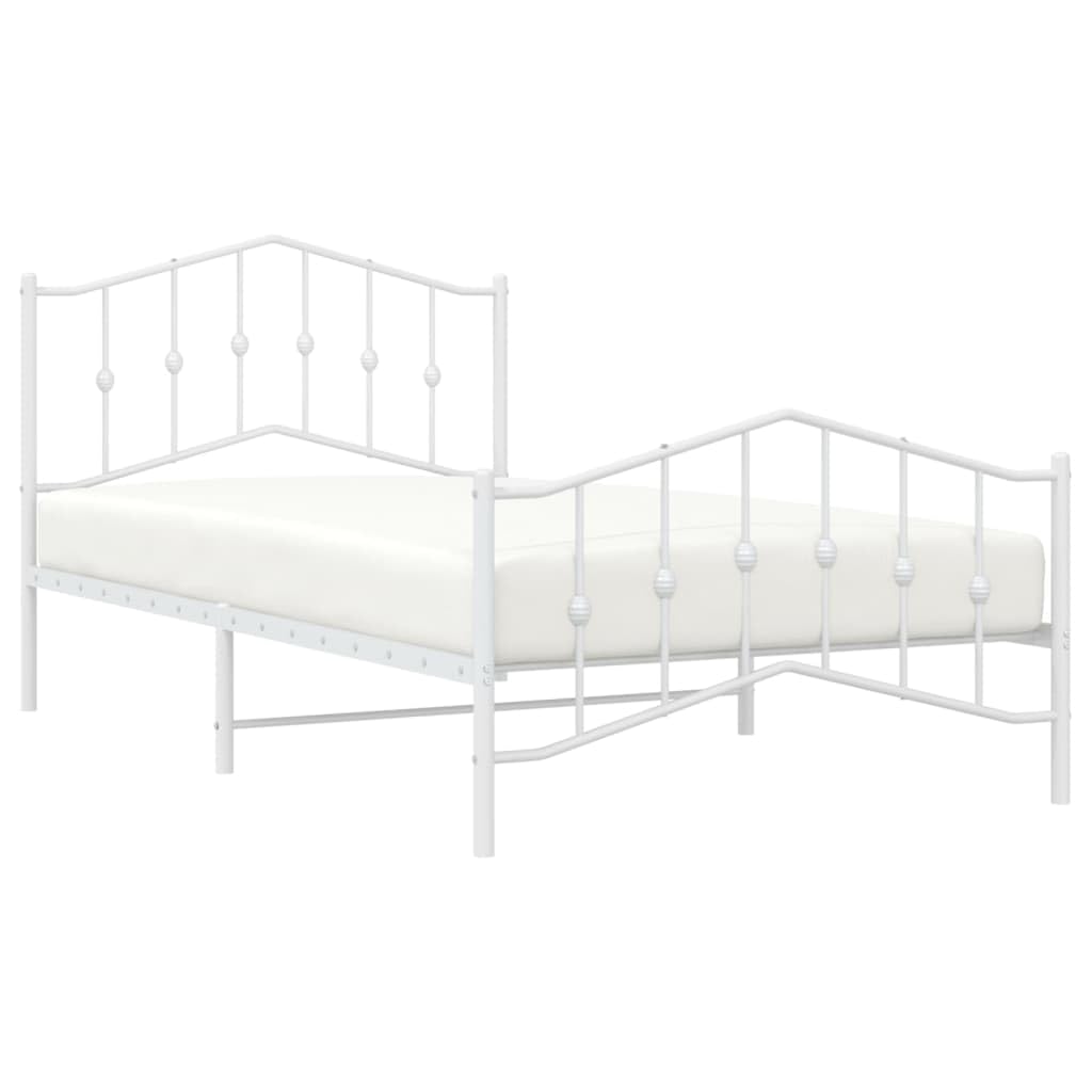 vidaXL Robust Metal Bed Frame with Functional Headboard and Footboard, Convenient Underneath Storage Space - Suitable for 39.4&quot;x78.7&quot; Mattress, Stylish White Steel Construction