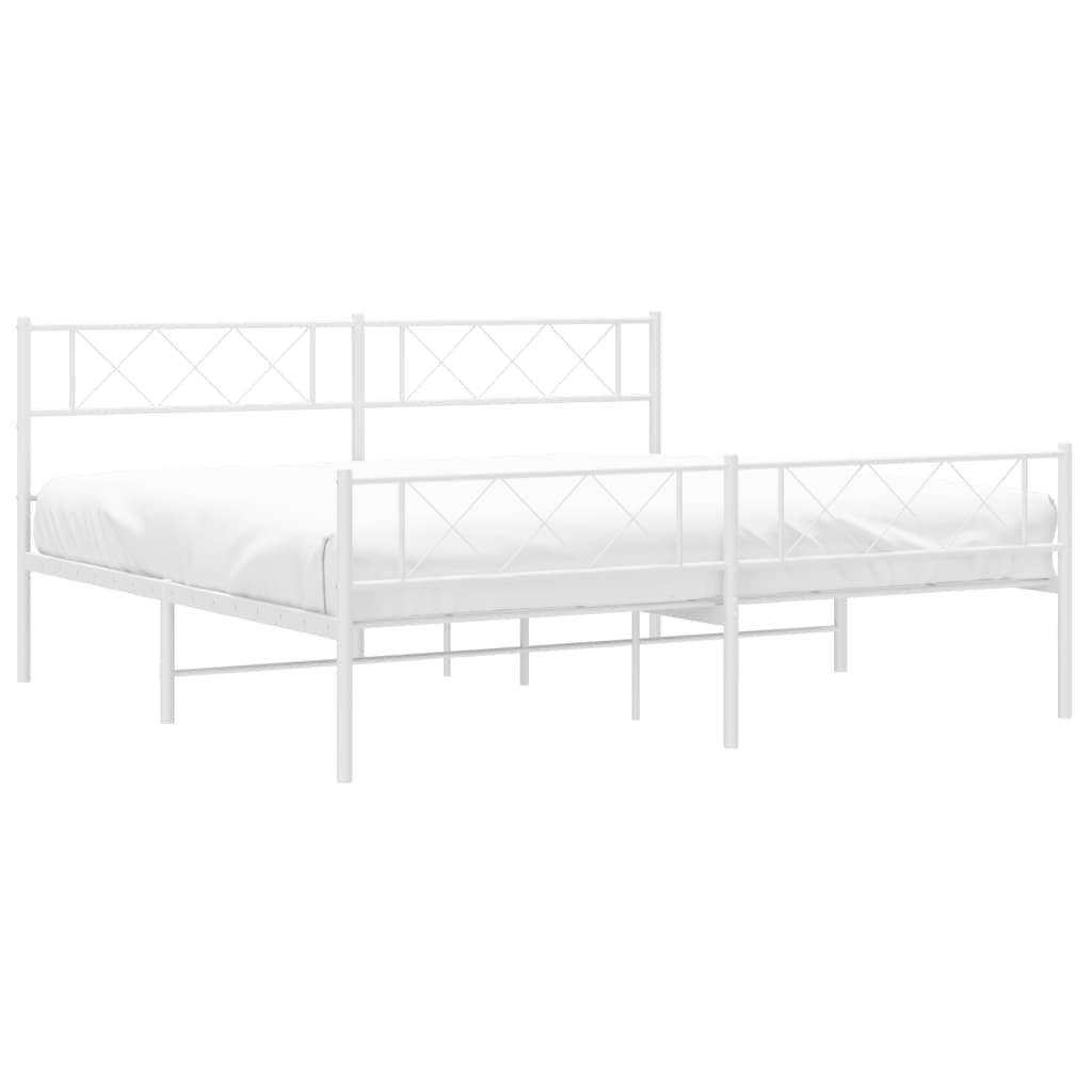 vidaXL 12'' California King Metal Bed Frames with Headboard and Footboard, Platform Bed Frame with Strong Metal Slats Support, Under Bed Storage, Noise Free, White, Without Mattress