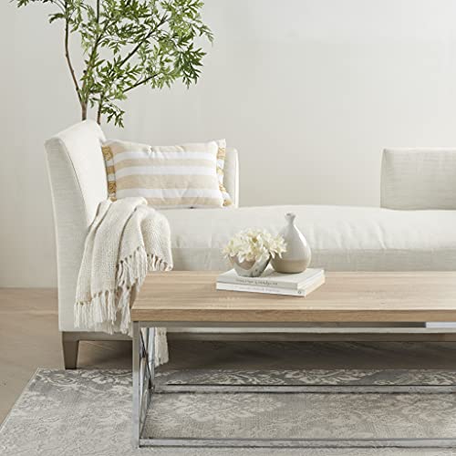 HomeRoots 100% Cotton Yellow and White Stripes Lumbar Throw Pillow