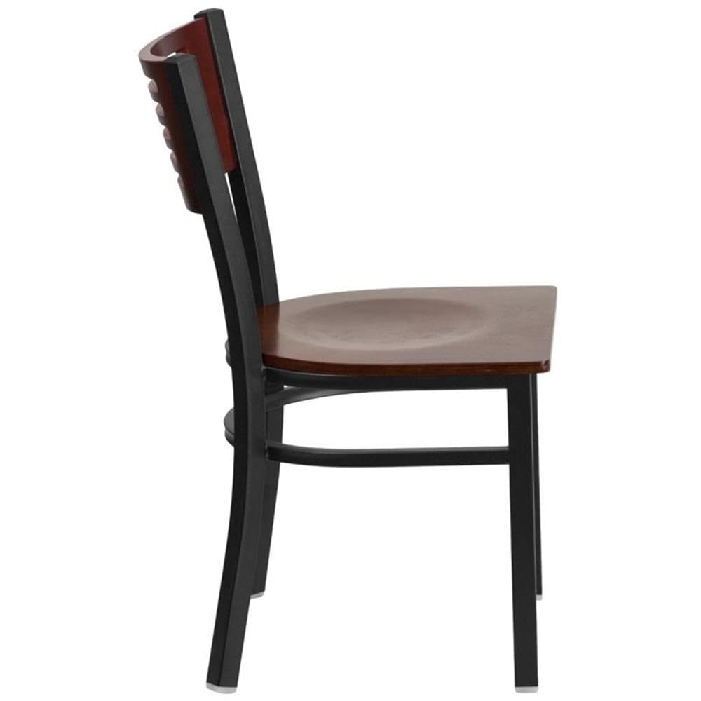 Flash Furniture Hercules Series Black Slat Back Metal Restaurant Chair - Mahogany Wood Back & Seat