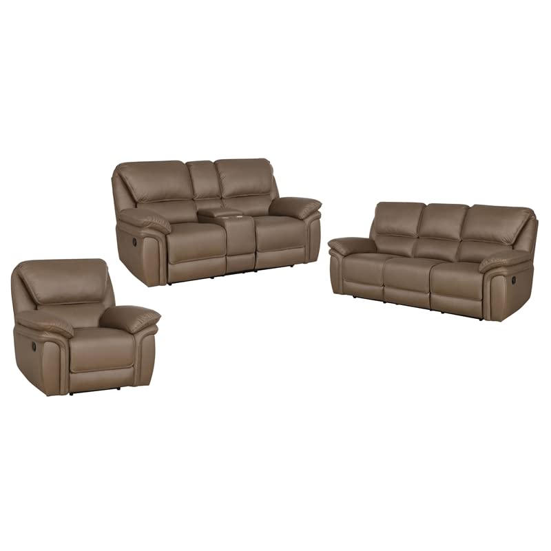 Coaster Breton 3-Piece Faux Leather Upholstered Motion Living Room Set Brown