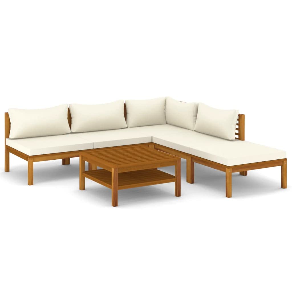 vidaXL Patio Lounge Set 6 Piece, Patio Furniture Set for Outdoor Garden, Sectional Sofa with Cushions, Corner Sofa, Retro Style, Solid Wood Acacia