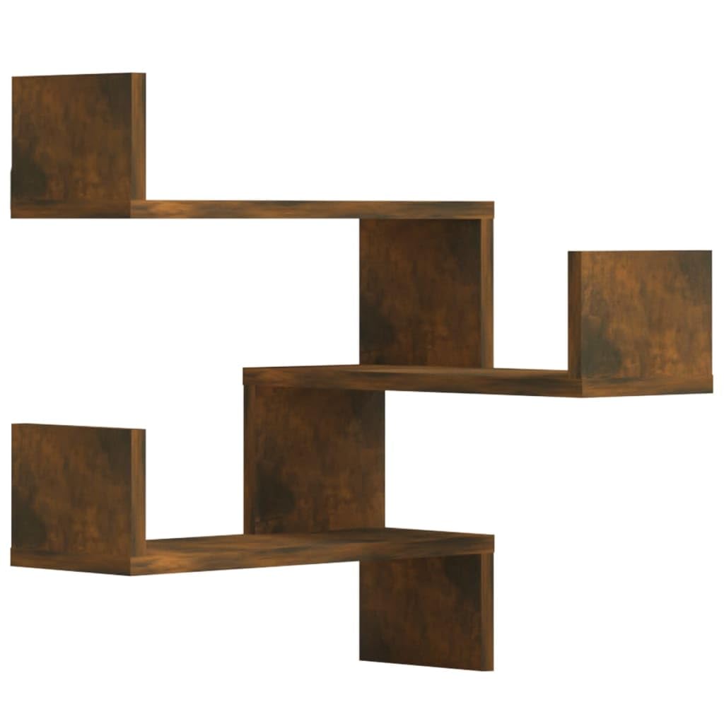 Corner Wall Shelves 2 Pieces Smoked Oak 40 X 40 X 50 Cm Wood