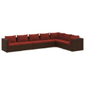 vidaXL 7-Piece Outdoor Patio Lounge Set - Modular Design - Waterproof PE Rattan Material - Weather-Resistant Powder-Coated Steel Frame - Brown & Cinnamon Red - Sturdy & Contemporary with Comfortab...