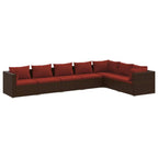 vidaXL 7-Piece Outdoor Patio Lounge Set - Modular Design - Waterproof PE Rattan Material - Weather-Resistant Powder-Coated Steel Frame - Brown & Cinnamon Red - Sturdy & Contemporary with Comfortab...