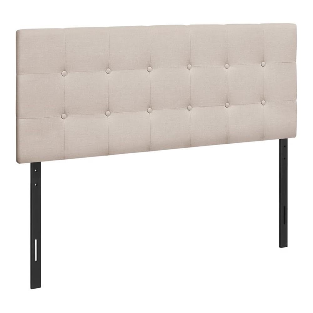 Monarch Specialties 6004F, Full, Bedroom, Upholstered, Transitional Bed Size Headboard, Beige Linen-Look