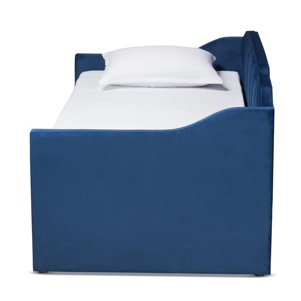 Baxton Studio Lennon Modern and Contemporary Navy Blue Velvet Fabric Upholstered Twin Size Daybed with Trundle